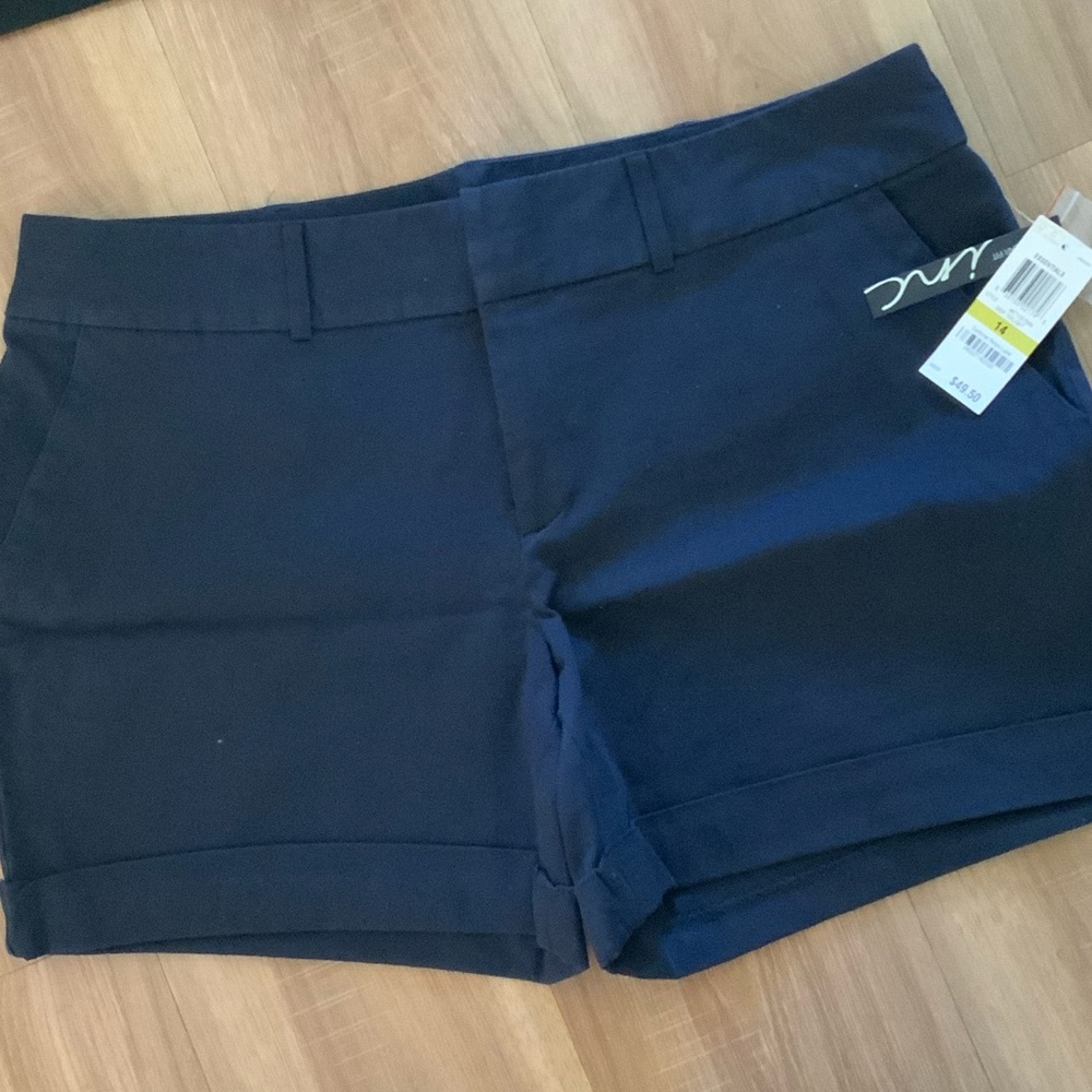 Ann Taylor Navy Mid-Rise Cuffed Jean Shorts